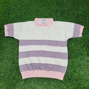 Vintage 90s MOD Blank Stripes Sweatshirt Womens L 20x24 Pink